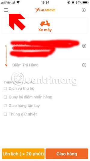 Giao diện chính Lalamove
