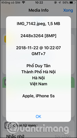 Thông tin ảnh chụp iPhone