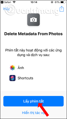 Nhấn Lấy phím tắt