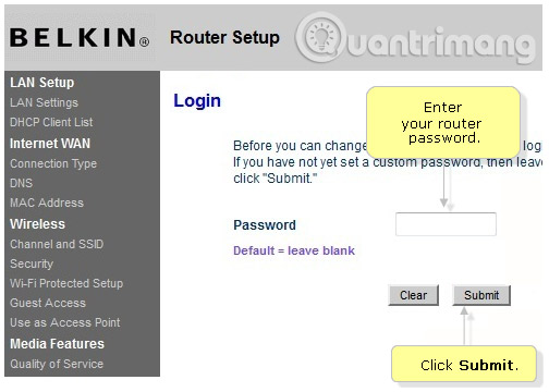 Thông tin đăng nhập mặc định