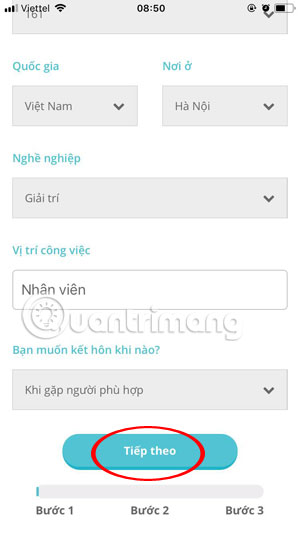 Điền thông tin YmeetMe