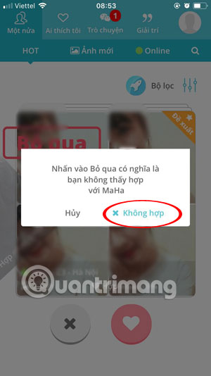 Không thích người dùng YmeetMe