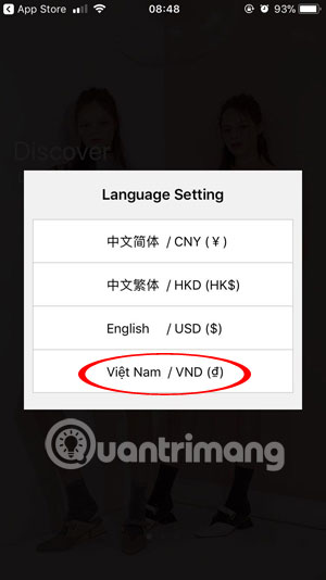 Chọn ngôn ngữ Whoolala