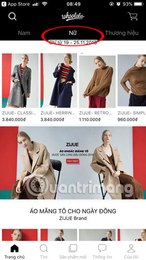 Menu đồ nữ Whoolala