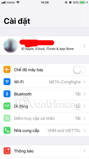 iPhone Settings application interface
