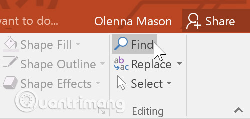 Sử dụng tính năng Find & Replace trong PowerPoint 2016