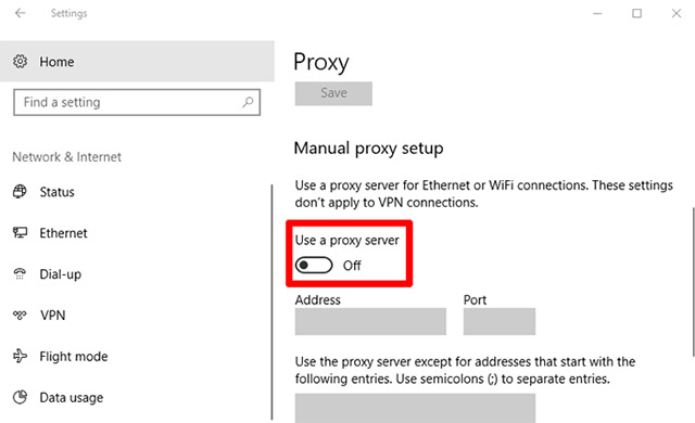 Tắt máy chủ proxy