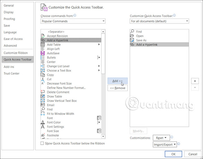 Access the Quick Access Toolbar
