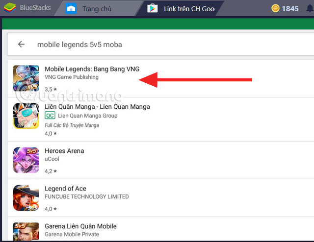Chọn Mobile Legends PC trong danh sách game