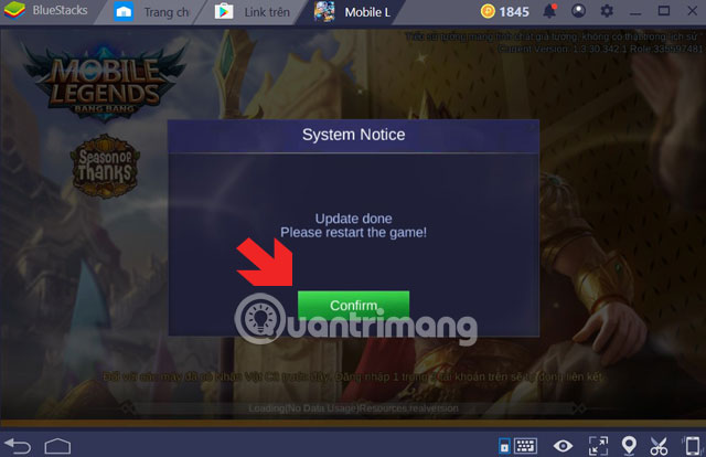 Thông báo Update Mobile Legends PC