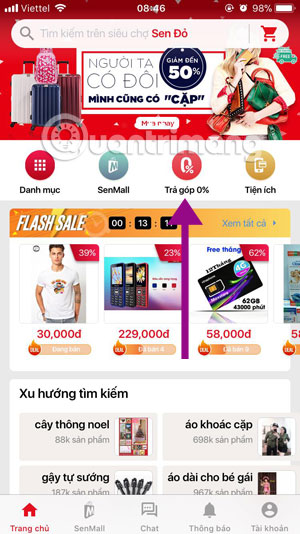 Giao diện chính Sendo