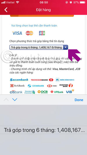 Xem thông tin trả góp Sendo