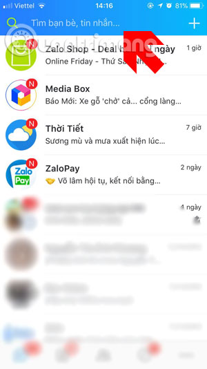 Giao diện chính ứng dụng Zalo