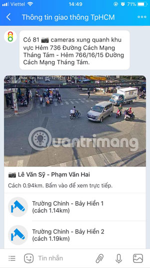 Danh sách camera trong khu vực tìm được