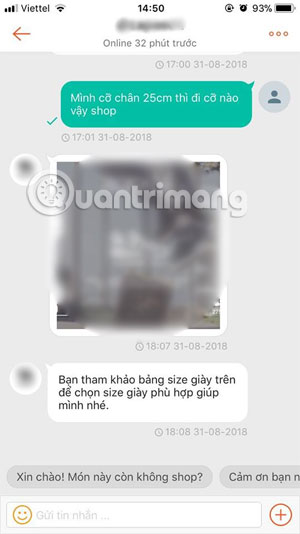 Liên lạc với Shop bán hàng