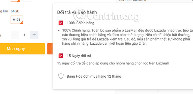 Xem chế độ bảo hành và đổi trả