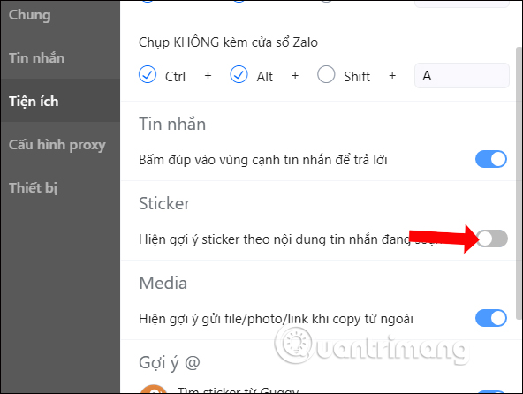 Tắt gợi ý sticker
