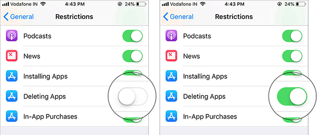Bật tùy chọn xóa ứng dụng