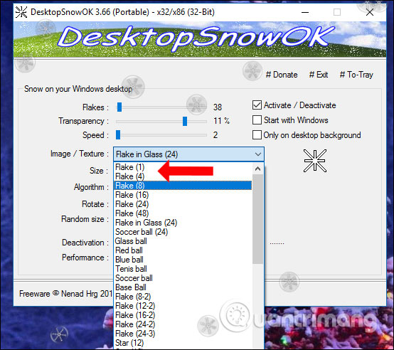 Chỉnh hiệu ứng tuyết rơi