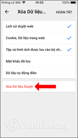 Tùy chọn xóa duyệt web