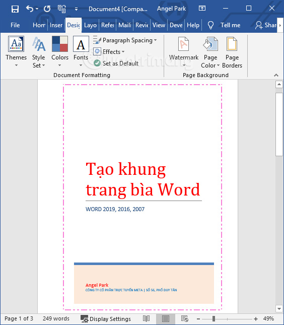 Cách tạo khung viền trang bìa trong Word