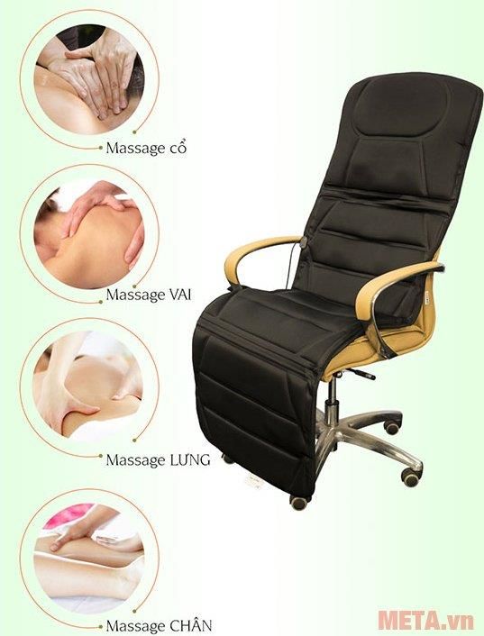 Nệm Bella có thể mát xa tất cả các vùng trên cơ thể hiệu quả.