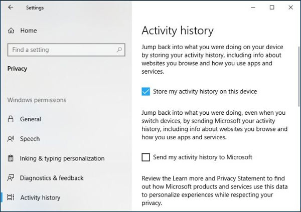Send my activity history to Microsoft
