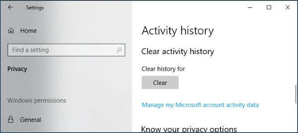 Tại mục Clear Activity History, nhấn vào nút "Clear"