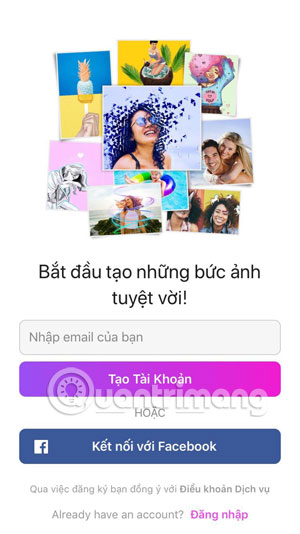 Giao diện đăng nhập PicsArt