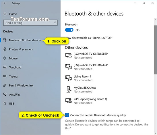 Bật hoặc tắt tính năng ghép nối hợp lý với thiết bị ngoại vi Bluetooth trong mục Settings