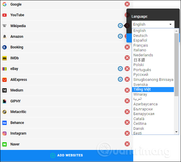 Danh sách trang web tìm kiếm