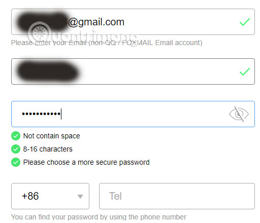 Yêu cầu tạo mật khẩu tài khoản QQ