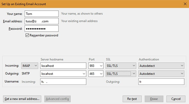 Theo hướng dẫn của hMailServer, hãy sử dụng cổng 143 cho cổng IMAP, cổng 993 cho IMAP thông qua SSL/TSL và chọn 465 hoặc 587 cổng SMTP.