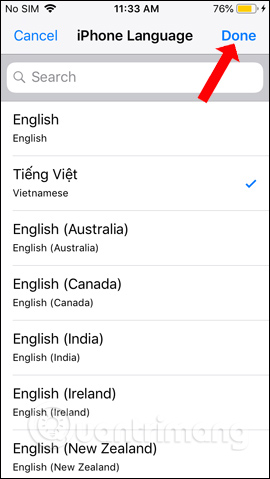 Chọn tiếng Việt