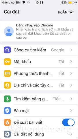 Giao diện Chrome iPhone