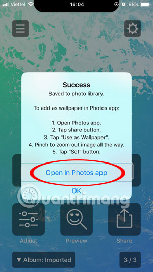 Mở hình nền đã cắt iPhone