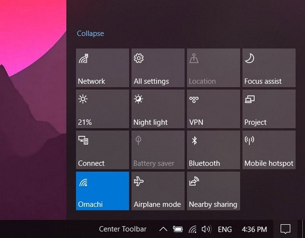 Action Center trên Windows 10