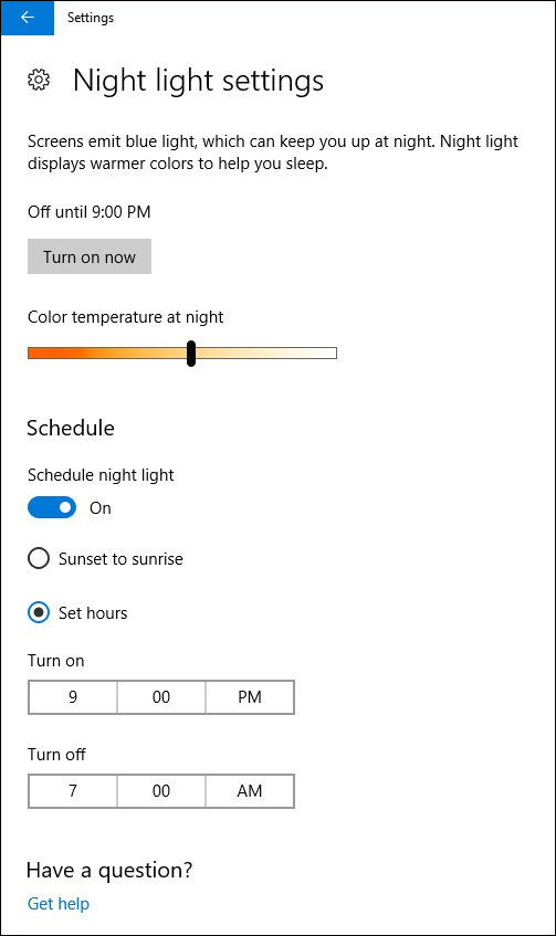 Chế độ Night Light