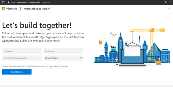 Đăng ký trải nghiệm Microsoft Edge dùng nhân Chromium