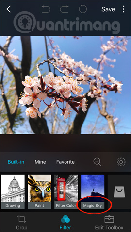 Chọn bộ lọc Magic Sky