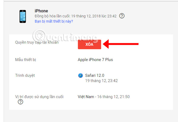 Xóa tài khoản Google đã đăng nhập vào thiết bị 