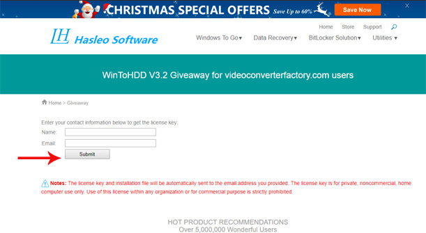 Kích vào Submit để nhận code bản quyền