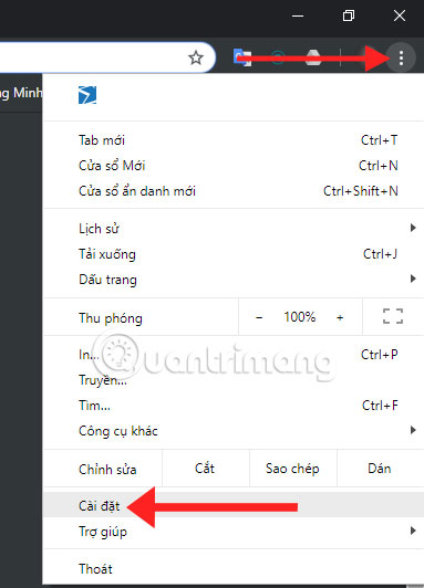 Menu cài đặt Chrome