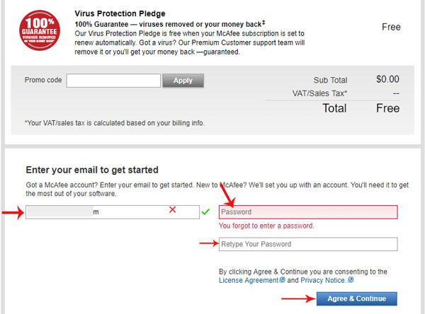 Nhập địa chỉ email và password 