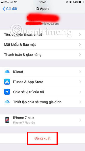 Menu bên trong Apple ID