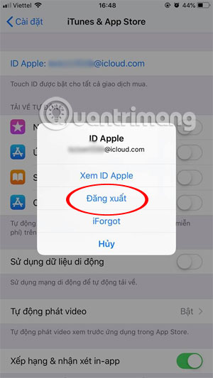 Đăng Xuất tài khoản App Store