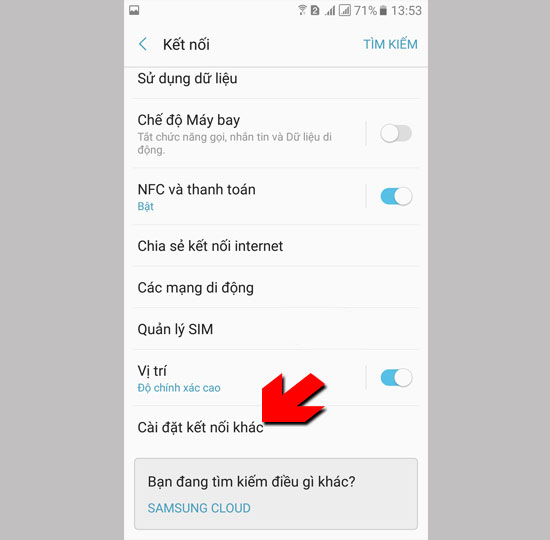 Chọn ứng dụng Cài đặt > Kết Nối