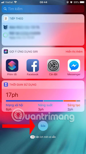 Thiết lập menu tiện ích
