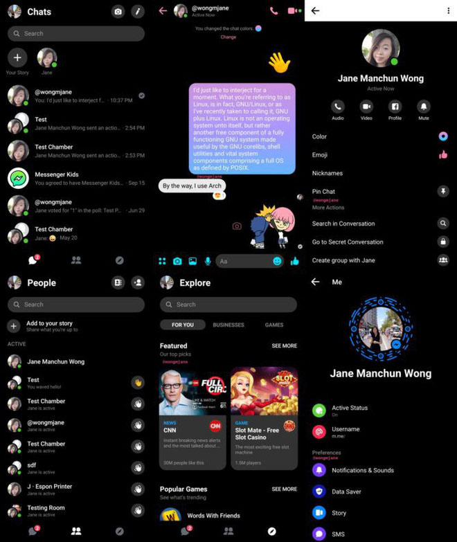 Chế độ Dark mode của Messenger