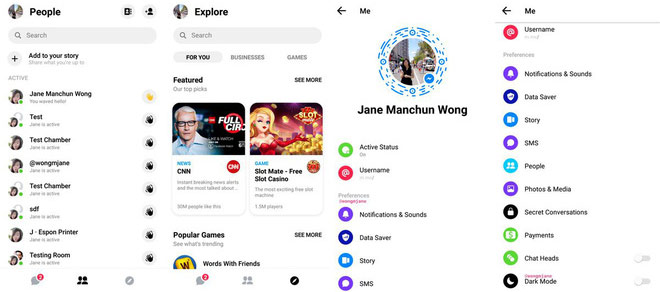 Giao diện người dùng mới của ứng dụng Facebook Messenger 2